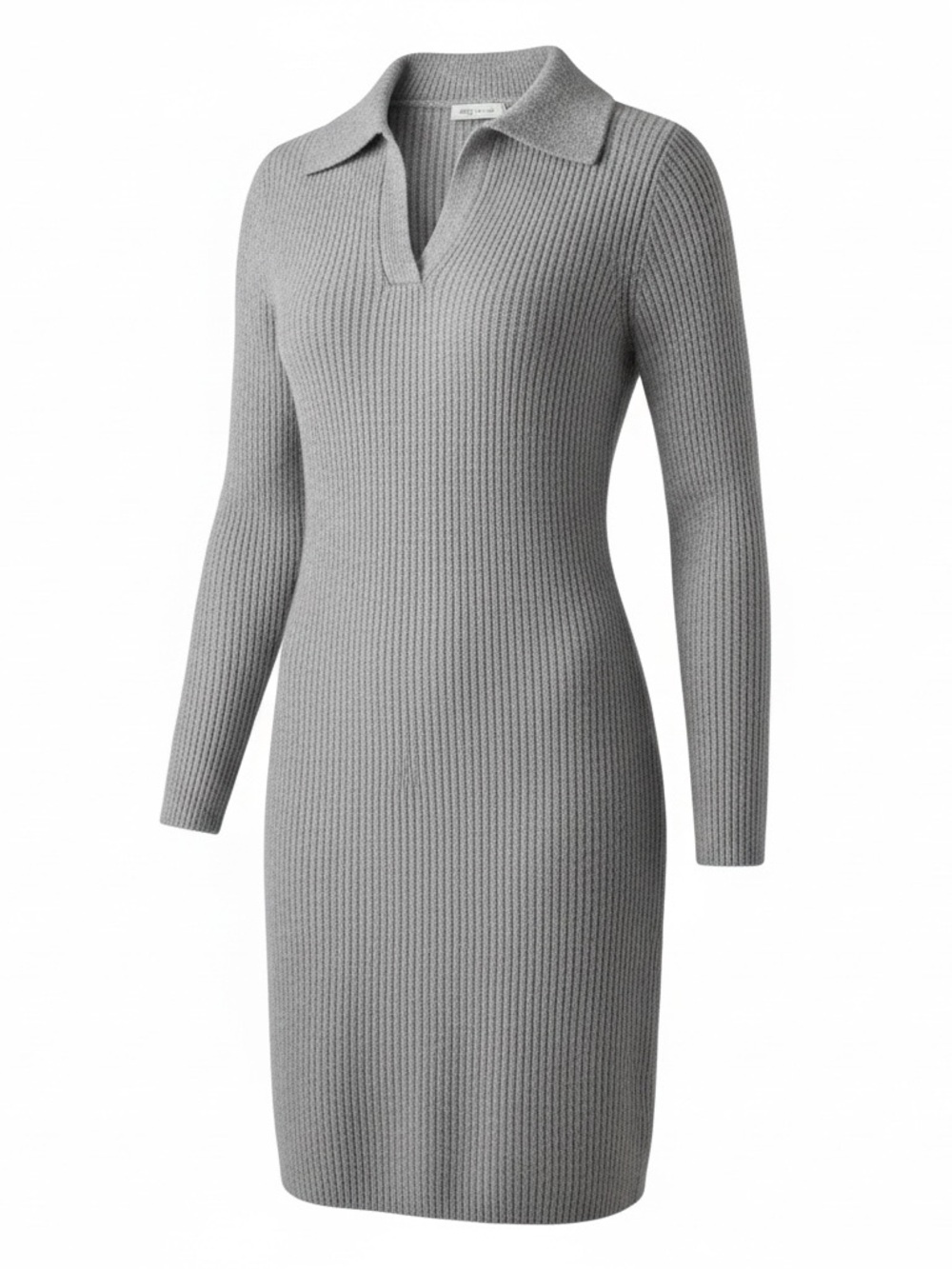 Hollister Light Gray Ribbed Polo-Collar Sweater Dress